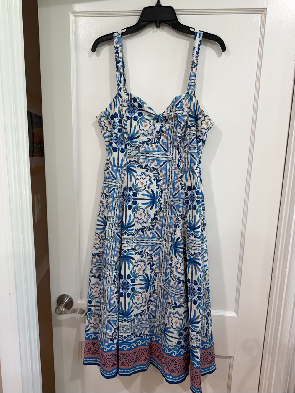 Avec Les Filles Blue and Cream Floral Print Midi Dress
